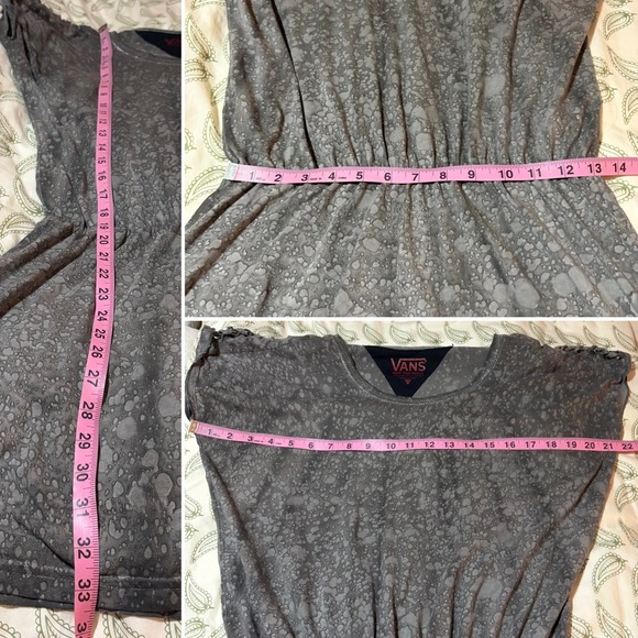Vans Gray Casual Bleach Splatter Cotton Mini Dress Cutout Shoulder Cap Sleeve S - Picture 9 of 9